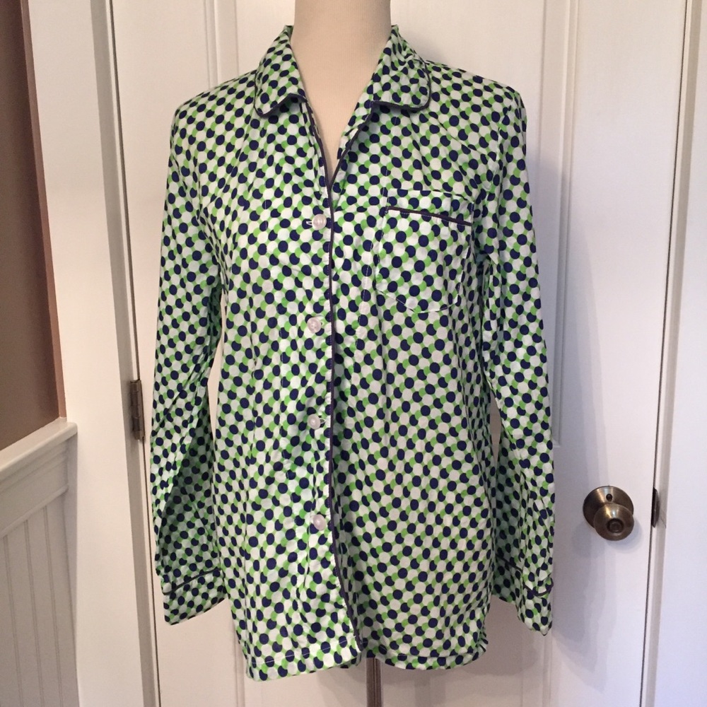 MALABAR BAY TOP PAJAMA SHIRT SLEEPWEAR DOT PRINT L